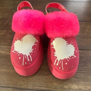 Pink Fuzzy Heart Slip-On Shoes